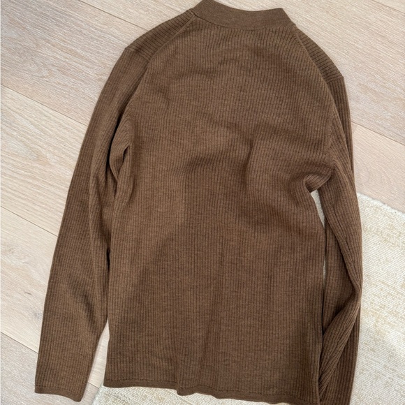 Theory Men's Ribbed Brown Crewneck Henley Sweater - Picture 4 of 4